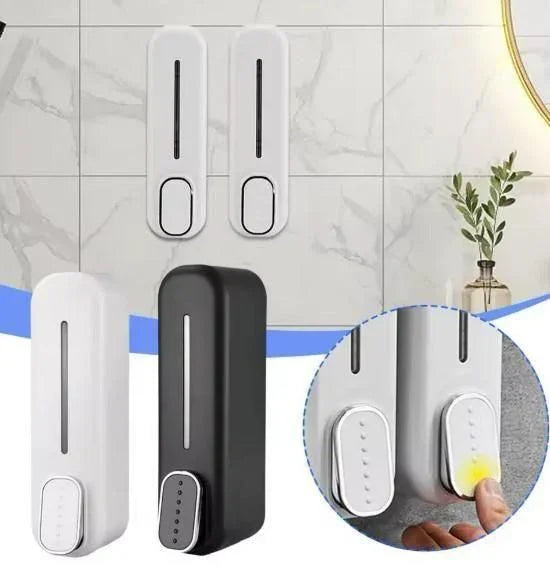 Bathoyum Multi-Purpose Chrome Plated ABS Plastic Wall-Mounted Liquid Soap Dispenser - Soap, Shampoo, Conditioner & Sanitizer Gel Dispenser for Bathroom & Kitchen (Black, 2-Pack)