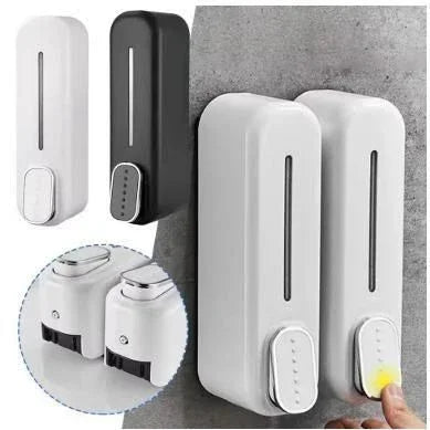 Bathoyum Multi-Purpose Chrome Plated ABS Plastic Wall-Mounted Liquid Soap Dispenser - Soap, Shampoo, Conditioner & Sanitizer Gel Dispenser for Bathroom & Kitchen (Black, 2-Pack)