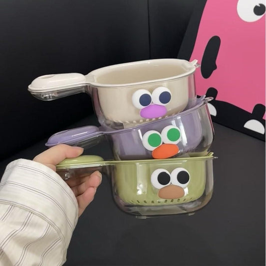 Dual-Layer Veggie & Fruit Washing Basket with Lock Handle - 7L BPA-Free Plastic Strainer Colander for Easy Draining