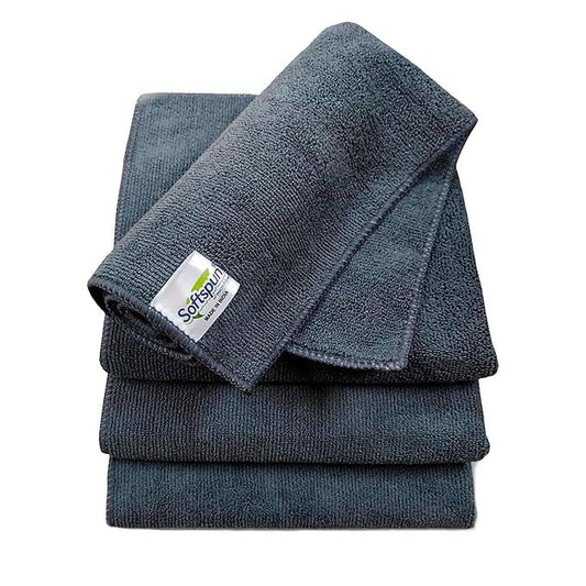 SOFTSPUN Microfiber Cloth - 4 pcs - 40x40 cm - 340 GSM Grey | Thick, Lint-Free, Streak-Free Multipurpose Automotive Towels for Car & Bike Cleaning, Polishing, Washing & Detailing