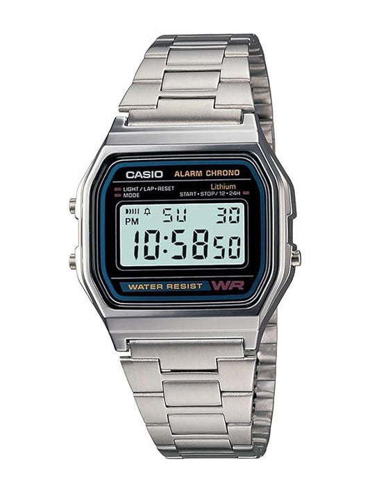 Casio Vintage A-158WA-1Q Unisex Digital Watch – Silver Metal Strap with Grey Dial (Model D011)