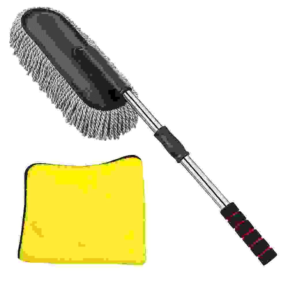 Daksh Store Microfiber Car Duster with Long Handle & Interior/Exterior Car Cleaning Brush – Pack of 2, Anti-Scratch, Lint-Free, Extendable, Soft Grip for Car Dusting & Detailing
