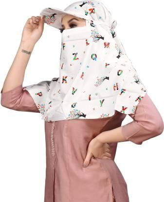 Summer Sun Protection Women's Cap Mask - Multicolor Printed Rayon Face Cover with Peak for Casual Wear