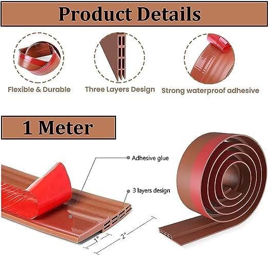Self-Adhesive Wood Floor Transition Strip Tape - 1 Meter (3.3 Feet) Silicone Ramp for Doorways, Universal Color