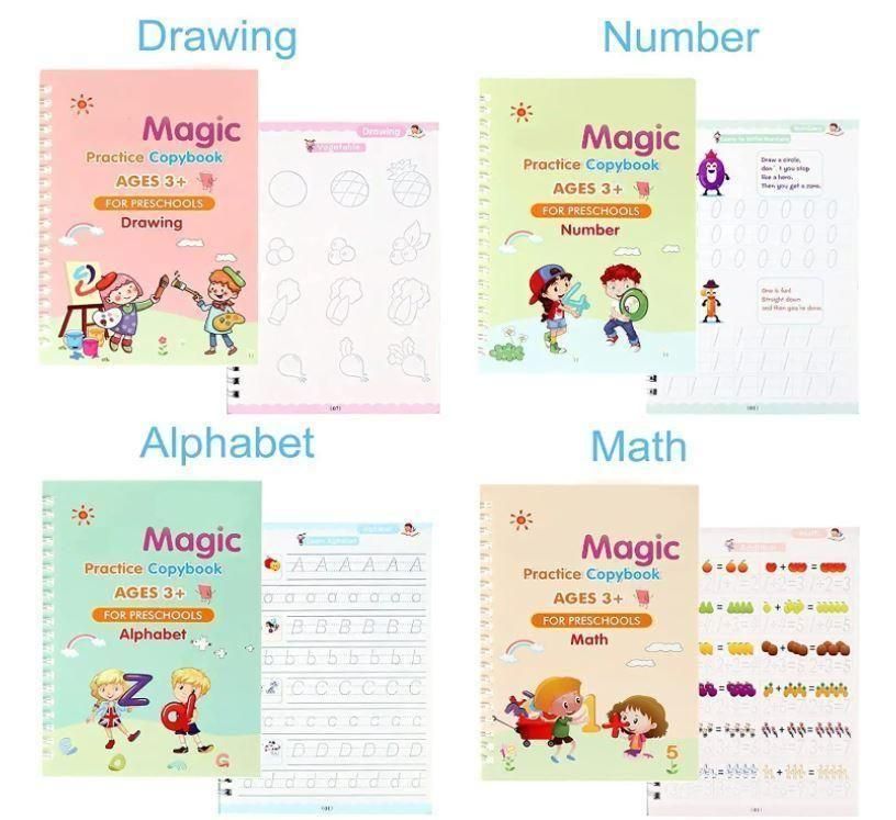 Magic Practice Copybooks for Kids - Set of 2 | Reusable Handwriting Workbooks with Pen, Grip & Refills | Ages 3-5 for Preschool Learning