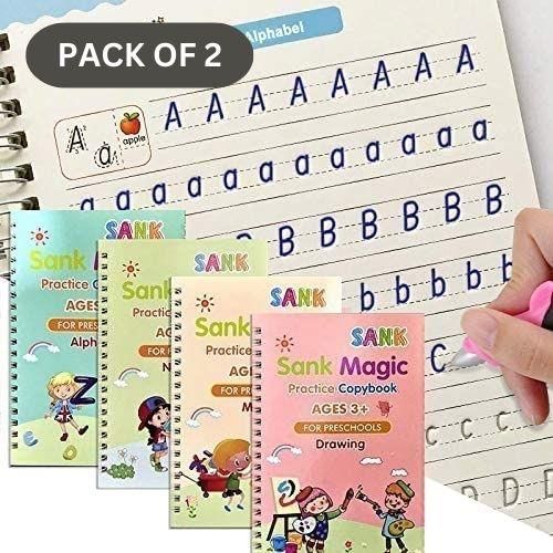Magic Practice Copybooks for Kids - Set of 2 | Reusable Handwriting Workbooks with Pen, Grip & Refills | Ages 3-5 for Preschool Learning