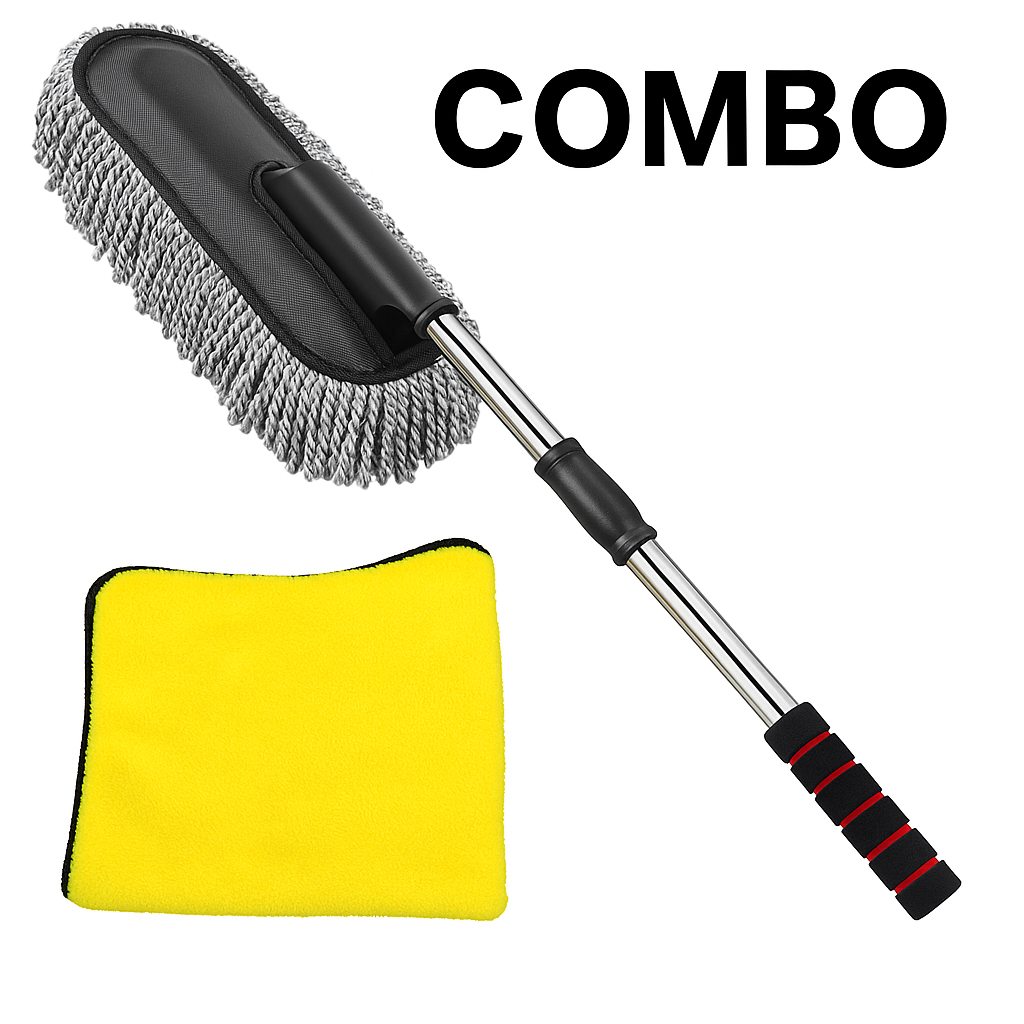 Daksh Store Microfiber Car Duster with Long Handle & Interior/Exterior Car Cleaning Brush – Pack of 2, Anti-Scratch, Lint-Free, Extendable, Soft Grip for Car Dusting & Detailing